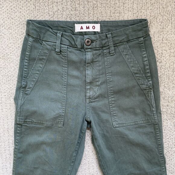 Amo Green Easy Army Trouser Raw Hem Crop Size 24 Made in USA - Picture 3 of 6